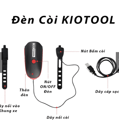 ĐÈN XE ĐẠP KẾT HỢP CÒI KIOTOOL – ĐÈN SIÊU SÁNG, CHỐNG NƯỚC, PIN SẠC USB HIỆN ĐẠI VÀ TIỆN LỢI