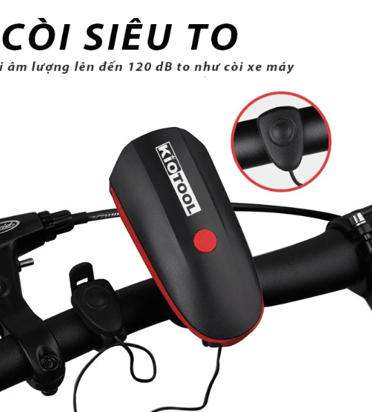 Đèn Xe Đạp Thể Thao Kiotool – Đèn Siêu Sáng, Còi Cảnh Báo Âm Thanh Mạnh, Pin Sạc USB Chống Nước