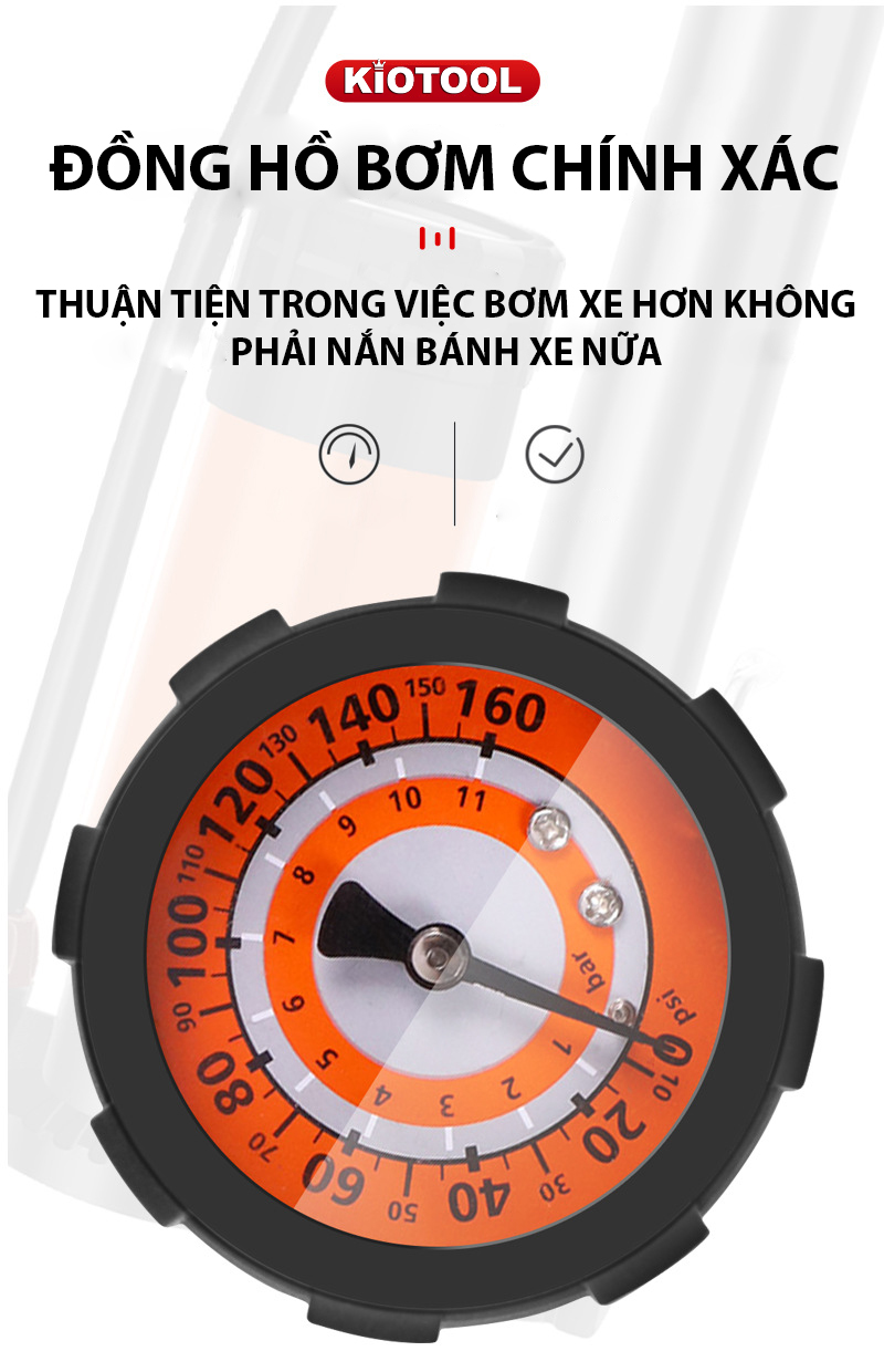 Bơm xe đạp Kiotool dùng tay nhỏ gọn có đầu bơm xe máy 5