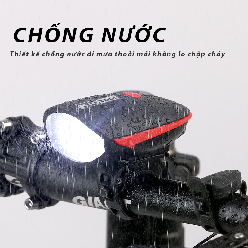 Đèn xe đạp thể thao kiotool có còi siêu sáng pin sạc chống nước 6
