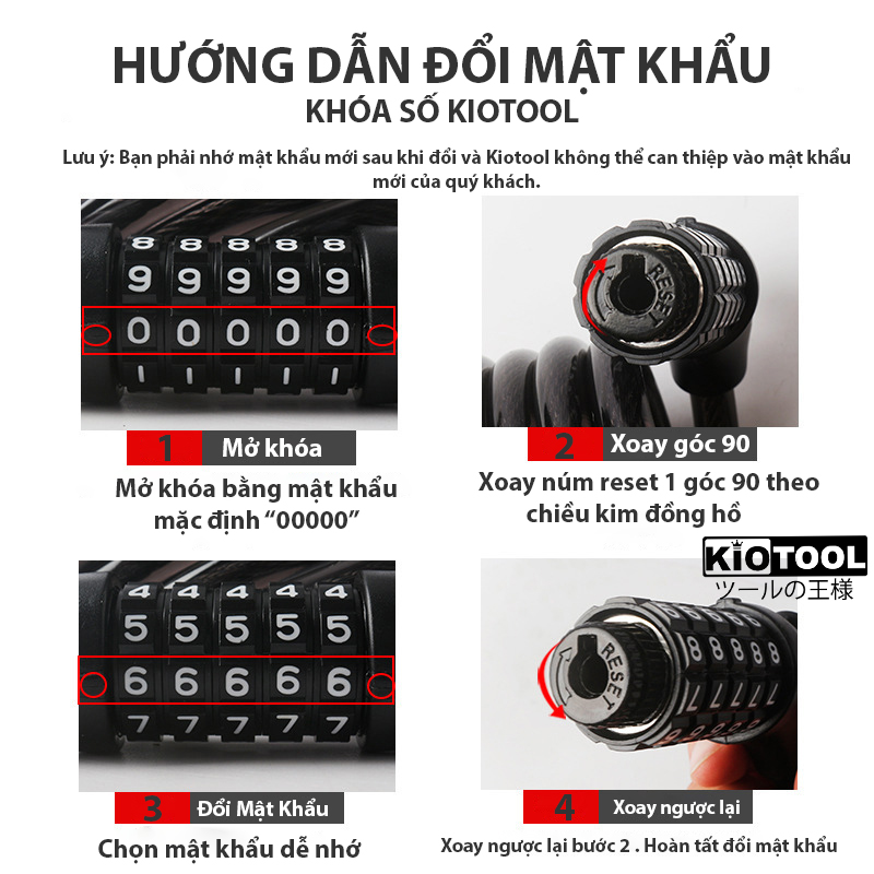 Khóa xe đạp Kiotool mật mã 5 số chống trộm 7
