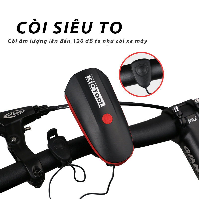 Đèn xe đạp thể thao kiotool có còi siêu sáng pin sạc chống nước 5