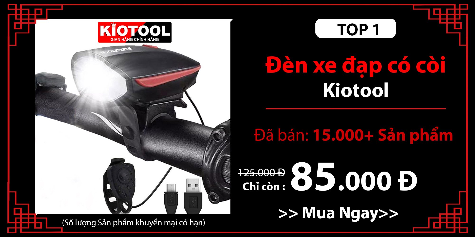 Đèn xe đạp, còi báo, đèn hậu và phụ kiện an toàn bán chạy tại Kiotool