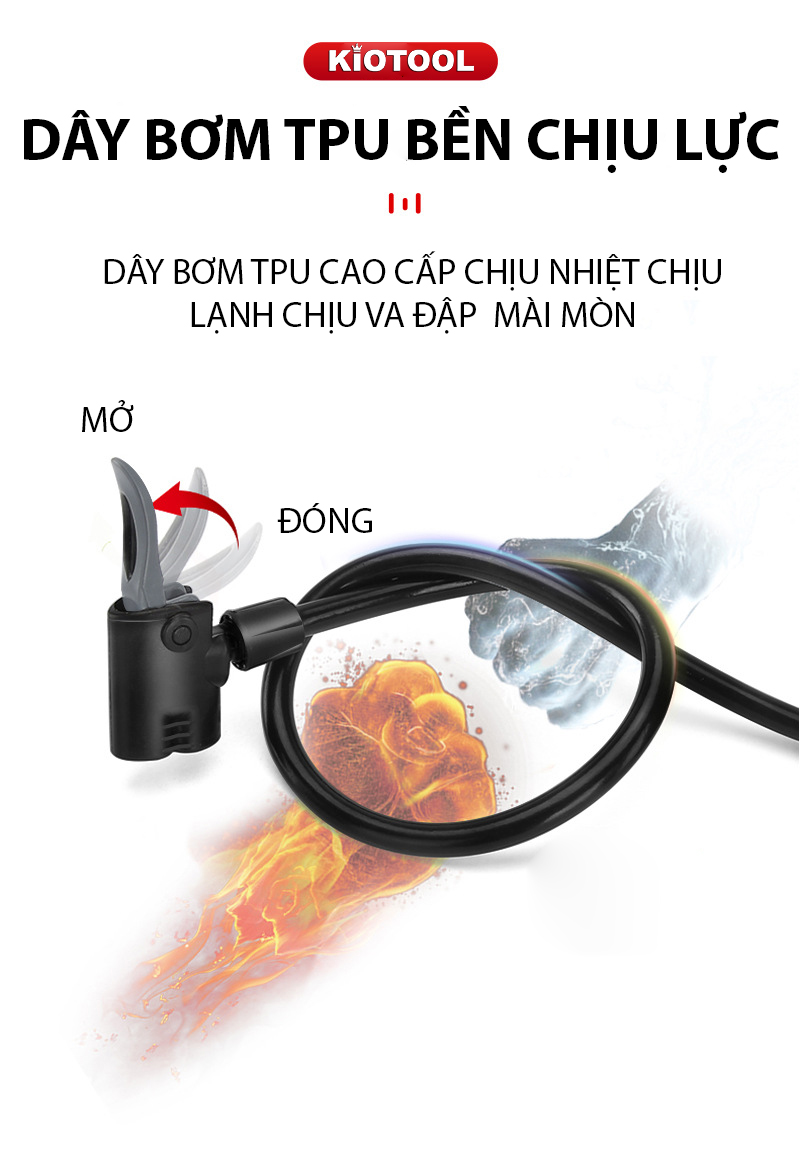 Bơm xe đạp Kiotool dùng tay nhỏ gọn có đầu bơm xe máy 4