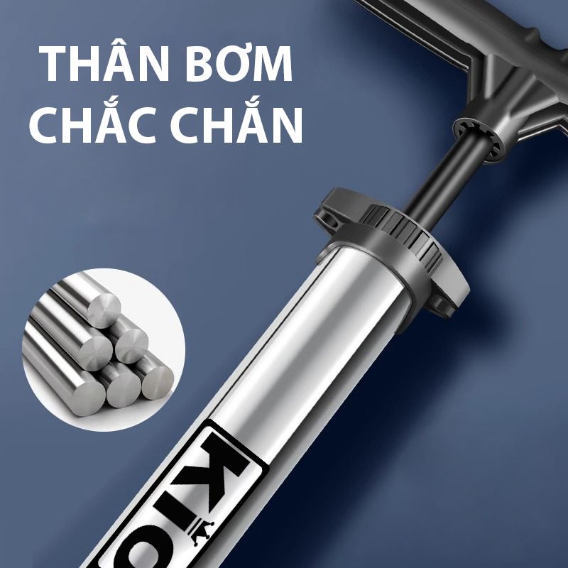 Bơm Xe Đạp Xe Máy Kiotool Inox – Đầu Bơm Thông Minh, Kèm Bơm Bóng, Đồng Hồ 160 PSI 5