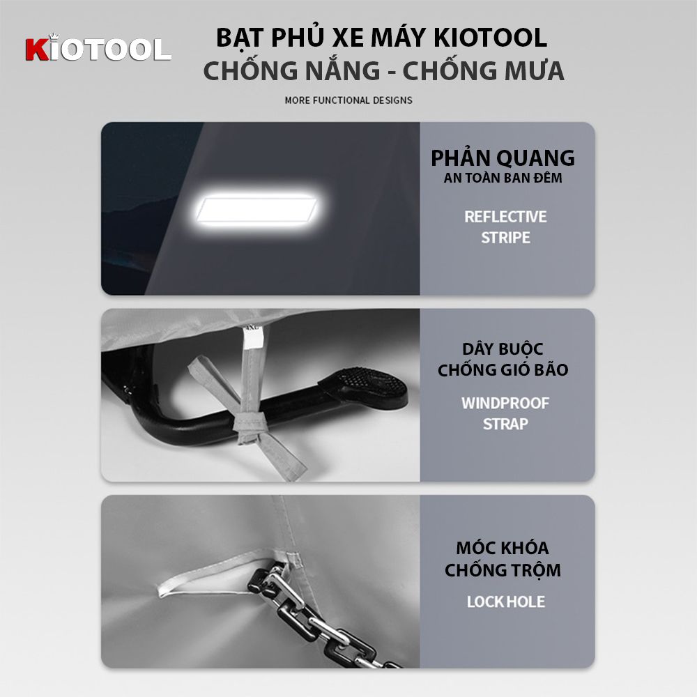 Bạt Phủ Xe Máy KIOTOOL Vải Oxford Cao Cấp – Chống Nắng, Chống Mưa, Chống Bụi, Chống Tia UV, Có Phản Quang & Lỗ Khóa Chống Bay 7